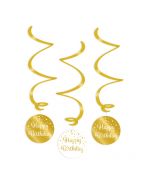 Happy Birthday - Swirl Decoratie Goud/Wit