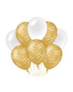  Ballonnen Goud/Wit - Happy Birthday