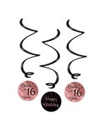 16 Jaar - Swirl Decoratie roségoud/zwart