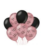  Ballonnen Roségoud / Zwart - Happy Birthday