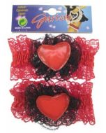 Kousenband Rood/Zwart met hartje per paar