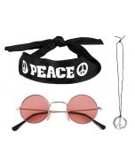 Hippieset bril/hoofdband/peaceketting