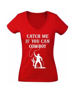 T-shirt rood dames Catch me if you can Cowboy XXL