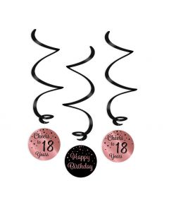 18 Jaar - Swirl Decoratie roségoud/zwart