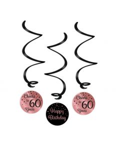60 Jaar - Swirl Decoratie roségoud/zwart