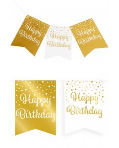 Vlaggenlijn Vaandel goud/wit Happy Birthday