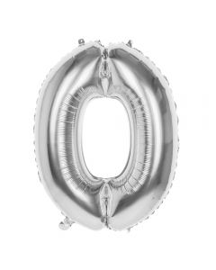 Folieballon Zilver Cijfer 0 - 86 cm