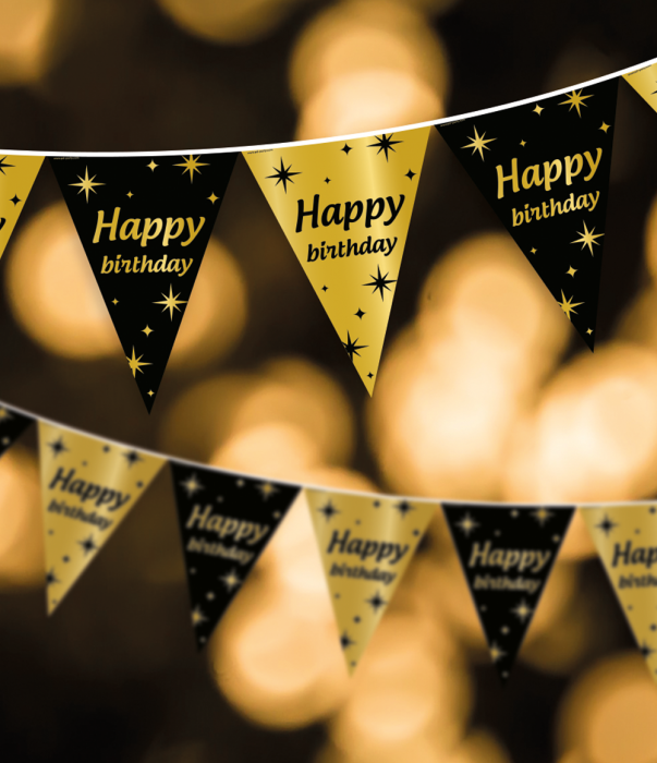 Onderverdelen fenomeen iets Happy Birthday Classy Party Vlaggenlijn 10 meter 2 zijden bedrukt.